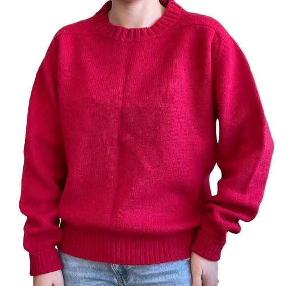 Vintage Womens 1970s LL Bean Cherry Red Wool Crewneck Sweater Made in Ireland - Picture 1 of 7